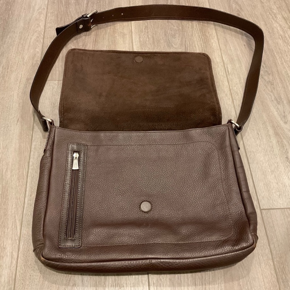 BARNEYS NEW YORK COLLECTION Brown Soft Leather Messenger Bag Made in Italy - Picture 2 of 10